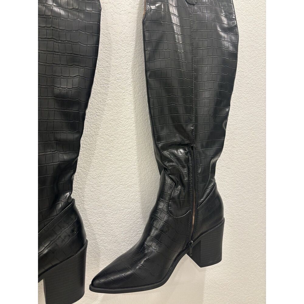 Knee High Faux Leather Pointed Boots